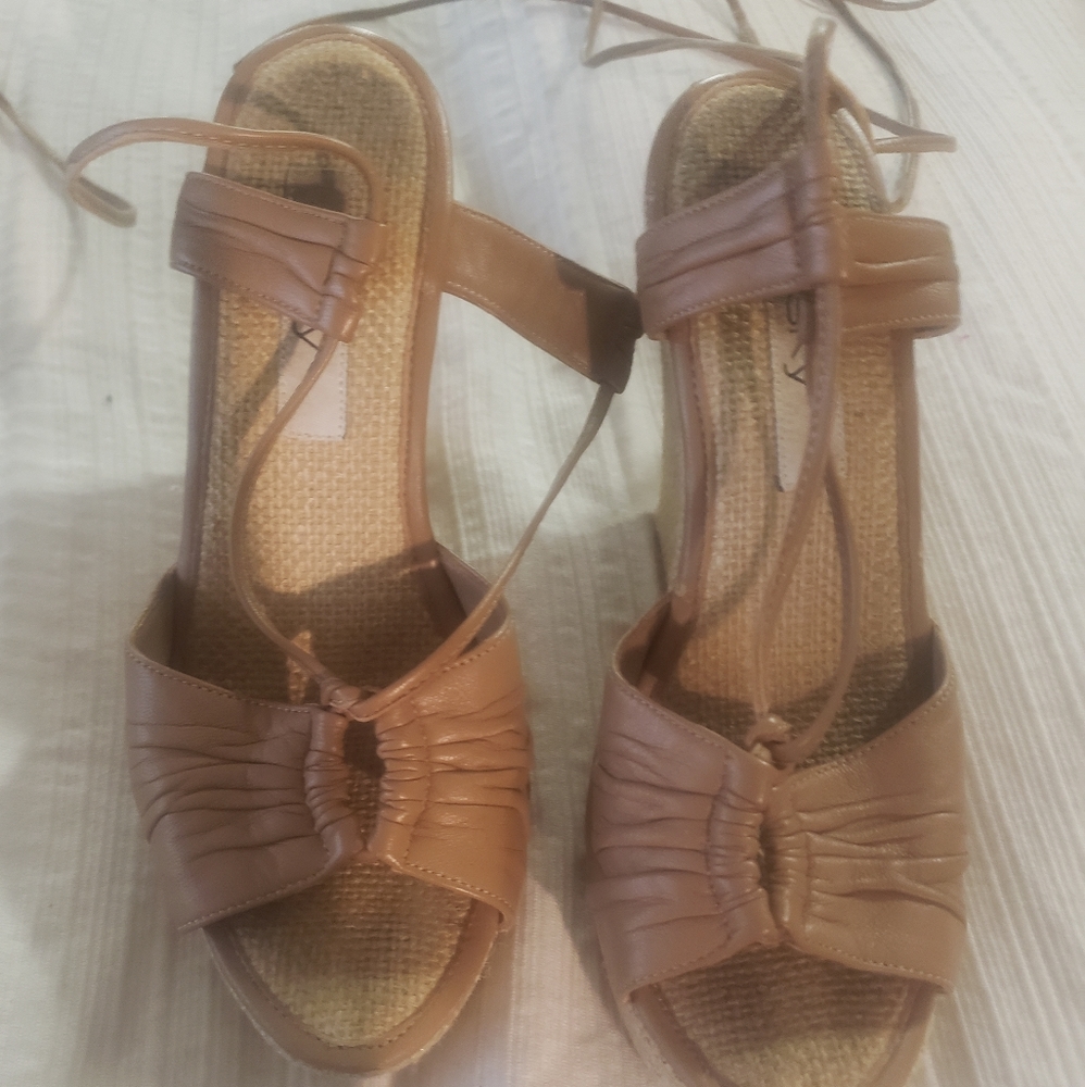 Sky Tan Leather, Lace Up Leg, Wedges. Perfect for Summer 2026!